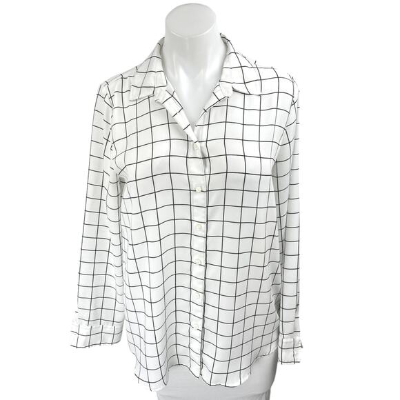 J.Crew Women's White Plaid Checkered Long Sleeve Collar Button Up Shirt Top Sz S - Picture 1 of 4